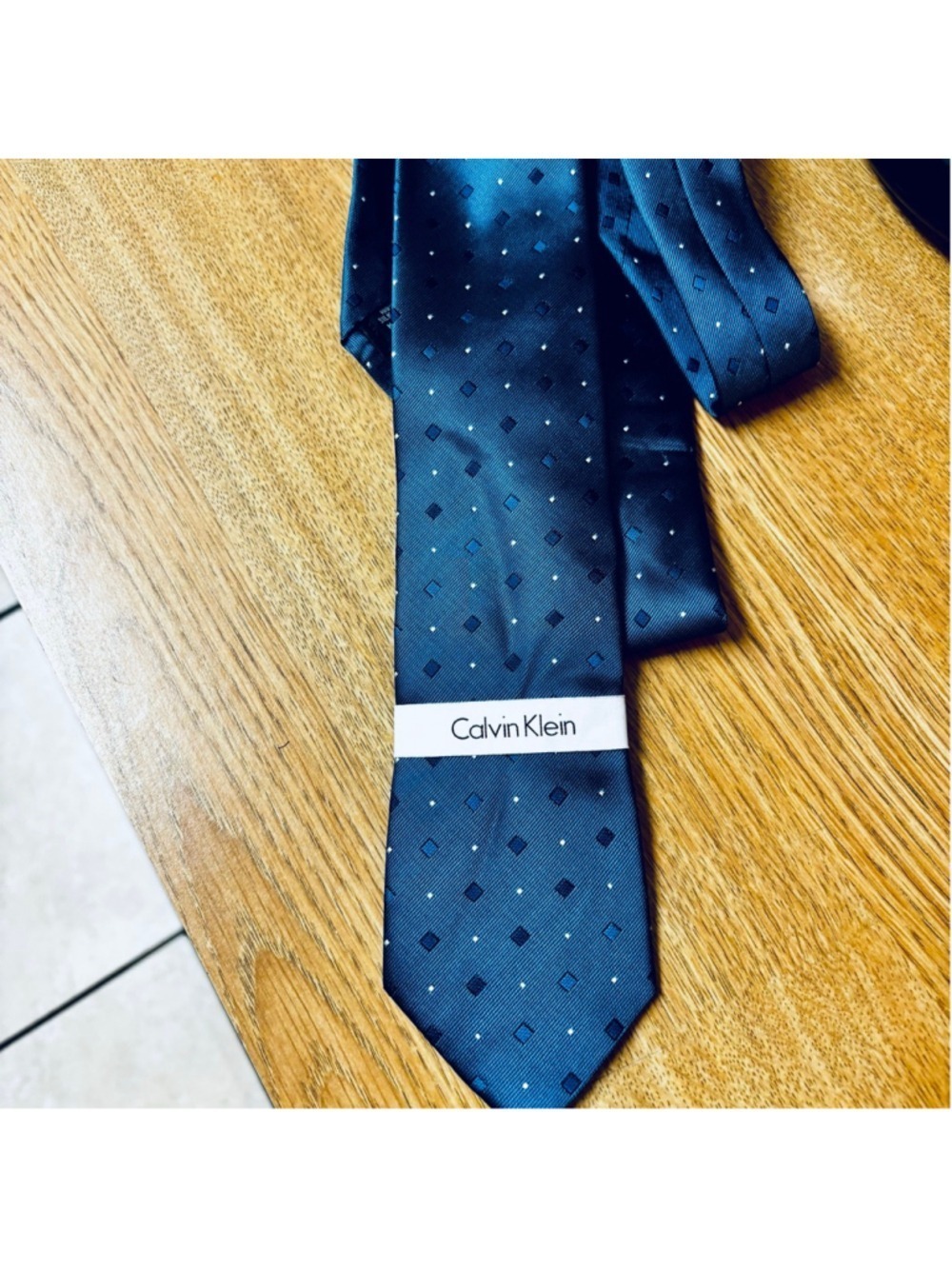 Men's Calvin Klein Navy Blue & White Polka Dot Silk Tie